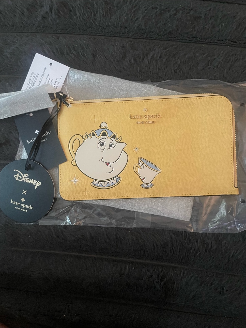 Kate Spade Disney Beauty Beast Medium L Zip Wristlet Yellow Daybreak KE658